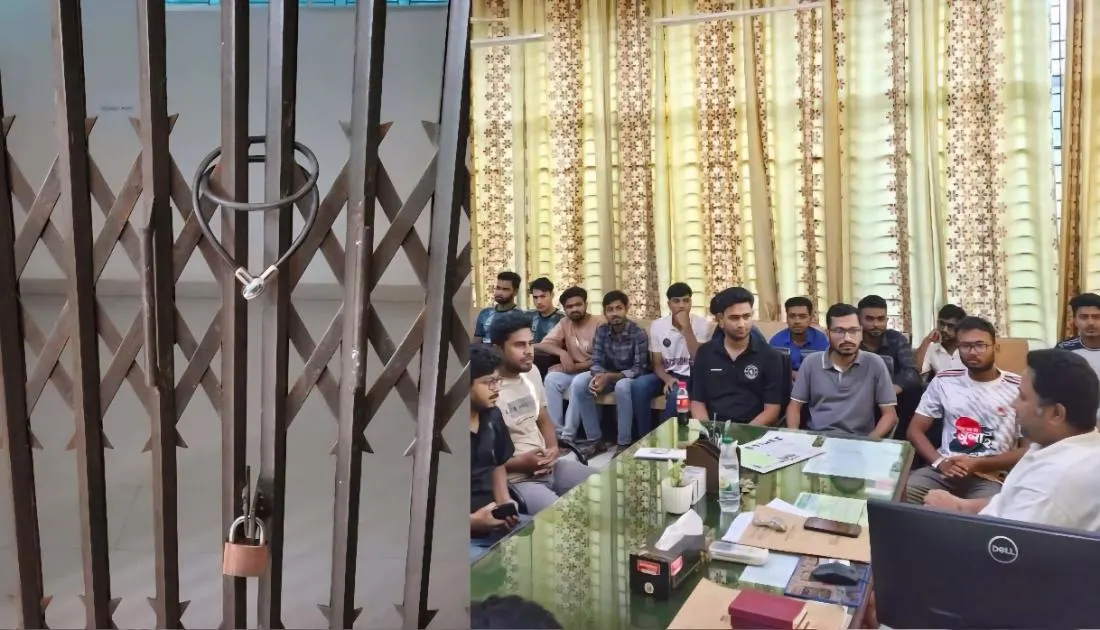 ৫ দফা দাবিতে মাভাবিপ্রবির পরিবহন অফিসে তালা, আন্দোলনে শিক্ষার্থীরা